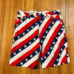 Royal & Awesome Golf Shorts Mens 32 Casual Blue Red White American Flag